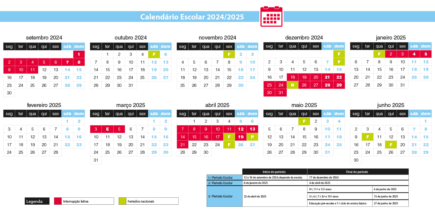 Calendário Escolar 2024/2025 0